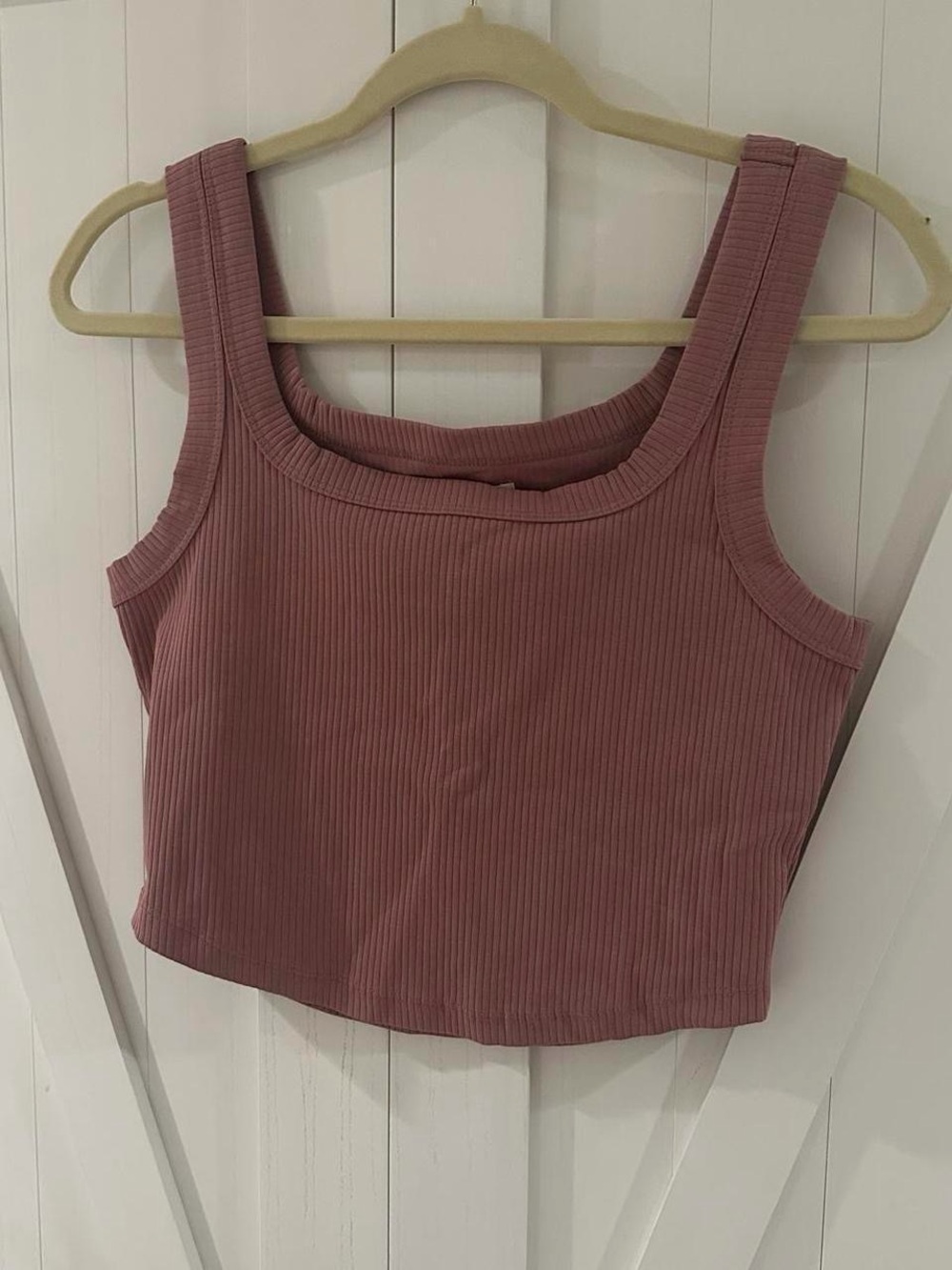 Madewell Ribbed Square-Neck Crop Tank - Mauve